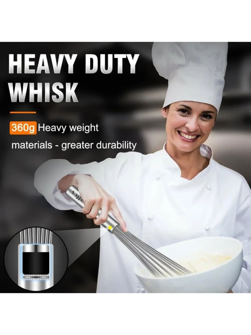 Large Stainless Steel Whisk Set of 2 - Heavy Duty for Beating Eggs & Mixing